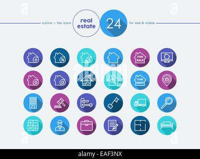 Real estate and property colorful flat icons set for web and mobile app. EPS10 vector file organized in layers for easy editing. Stock Photo