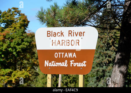 Black River Harbor Falls in Ottawa National Forest in Bessemer, Michigan Stock Photo