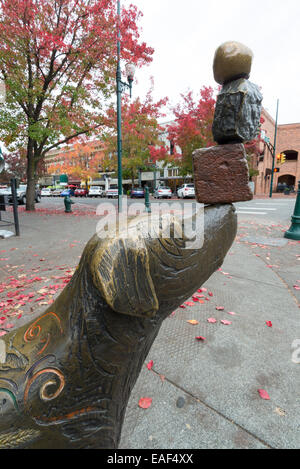 'Thoughts Discovered,' a sculpture by Brad Rude, in downtown Walla Walla, Washington. Stock Photo