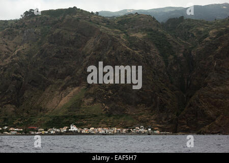 Jardim do Mar seen from a boat off Madeira Island, Portugal. Stock Photo