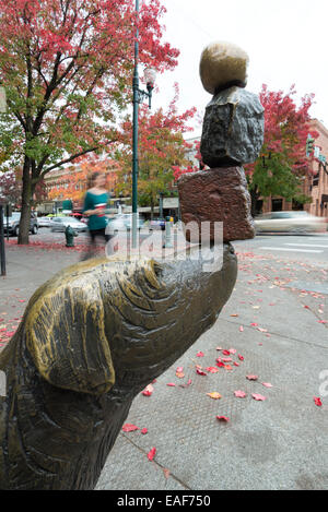 'Thoughts Discovered,' a sculpture by Brad Rude, in downtown Walla Walla, Washington. Stock Photo