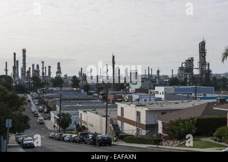 El Segundo, California, USA. 15th May, 2014. The City of El Segundo,  California (foreground) and the South Bay of Los Angeles are seen from the  air including Redondo Beach, Manhattan Beach and