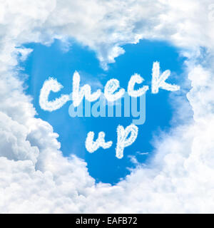 check up word nature on blue sky inside love heart cloud form Stock Photo