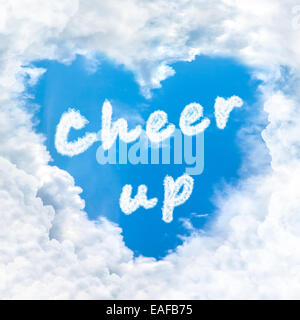 cheer up word nature on blue sky inside love heart cloud form Stock Photo