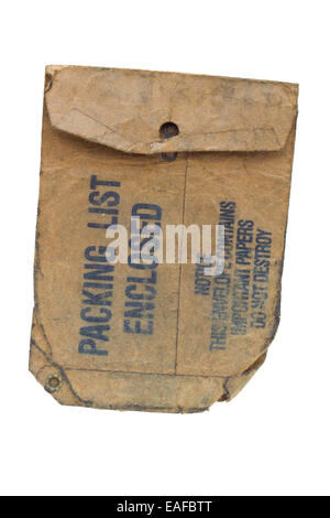 old brown envelope with words in white background Stock Photo