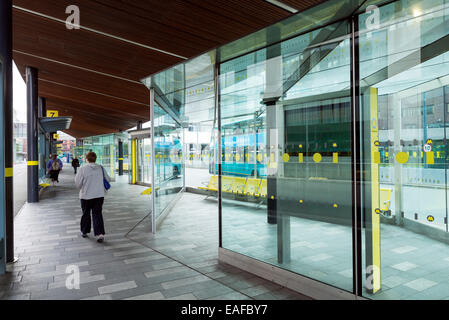LIVERPOOL, UNITED KINGDOM - JUNE 10, 2014: Liverpool One Bus Station from above. Liverpool One Bus Station is located in Canning Stock Photo