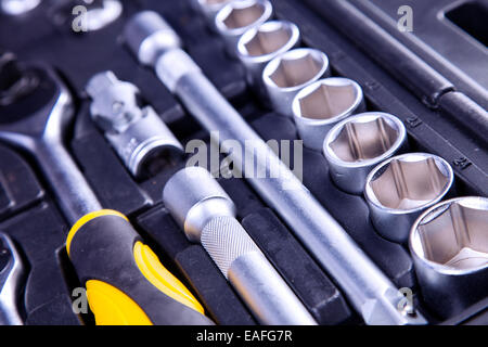 Essential tools for everyone. Keys, screws and hammers Stock Photo