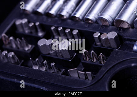 Essential tools for everyone. Keys, screws and hammers Stock Photo