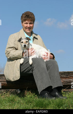 woman with Parson Russell Terrier Stock Photo