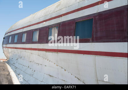 Closeup of fuselage on an old aircraft with windows Stock Photo