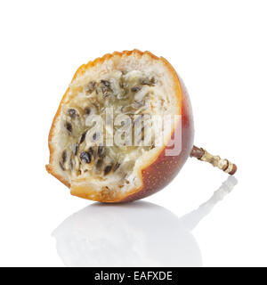 half of passion fruit granadilla, isolated on white Stock Photo
