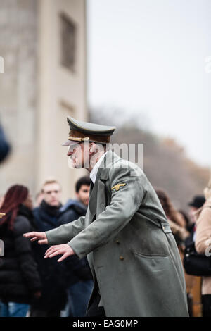 Berlin, Germany. 14th November, 2014. Actor Oliver Masucci at the Brandenburg Gate, Berlin, filming Look Who's Back playing the part of Adolf Hitler. Credit:  Georgia Chapman/Alamy Live News Stock Photo