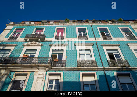 Tiled facades in Travessa das Monicas, Graca, Lisbon, Portugal Stock Photo