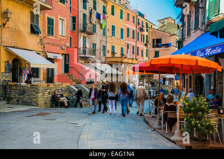 Main street in the Cinque Terre village of Vernazza, Liguria, Italy Stock Photo