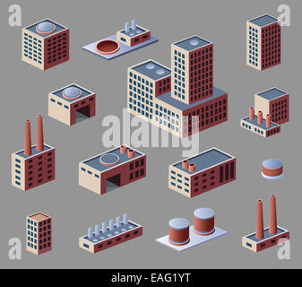 Industrial buildings and factories, a set of elements Stock Photo