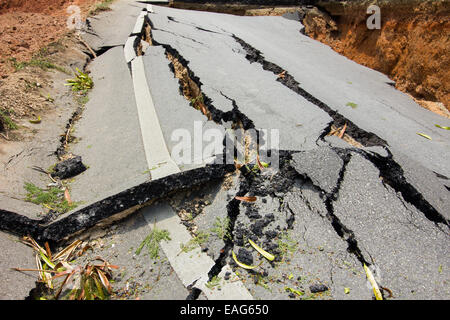 broken road by an earthquake in Chiang Rai, thailand Stock Photo