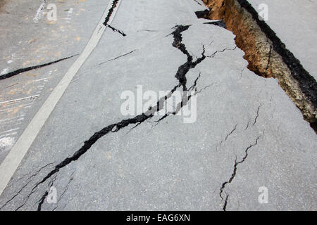 broken road by an earthquake in Chiang Rai, thailand Stock Photo