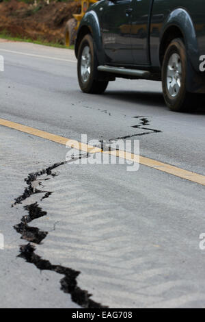 broken road by an earthquake in Chiang Rai, thailand Stock Photo