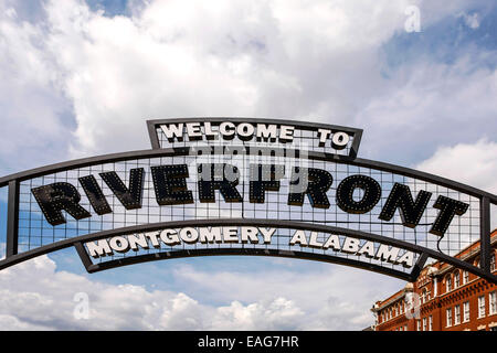 Welcome To Riverfront Montgomery Alabama overhead sign Stock Photo