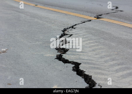 broken road by an earthquake in Chiang Rai, thailand Stock Photo