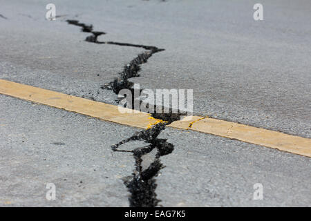 broken road by an earthquake in Chiang Rai, thailand Stock Photo