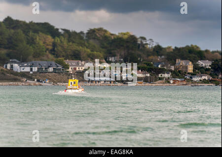 The Padstow ferry steaming across the River Camel to the village of Rock in Cornwall. Stock Photo