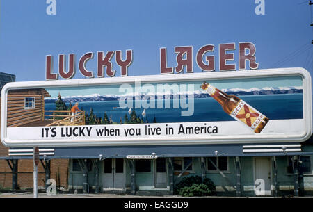 Lucky Lager beer billboard circa 1950s Stock Photo