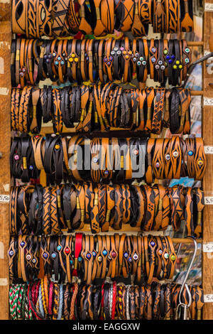 a lot of leather bracelets in a store Stock Photo