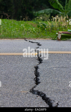 broken road by an earthquake in Chiang Rai, thailand Stock Photo