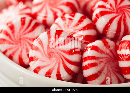 Sweet Red and White Peppermint Candy in a Bowl Stock Photo