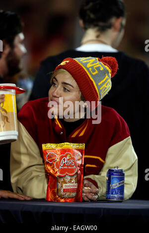 November 13, 2014 Singer Miley Cyrus in attendance during NCAA Football game between the California Golden Bears and the USC Trojans at the Coliseum in Los Angeles, California.Charles Baus/CSM Stock Photo
