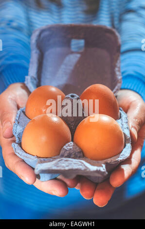 Blue color packing eggs Stock Photo