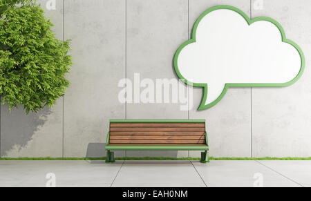 Blank street billboard  with the form of a cloud on concrete wall with bench - 3D Rendering Stock Photo