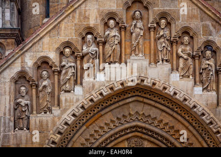 Religious sculptures on the facade of Jak Chapel near Vajdahunyad Castle in Budapest, Hungary Stock Photo