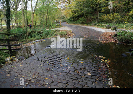 Ford across Pickles Beck at Dales Way in Wharfedate at Bolton Abbey, Skipton, North Yorkshire, England Stock Photo