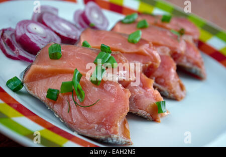 Rakfisk - Norwegian fish dish made from trout or sometimes char, salted ...