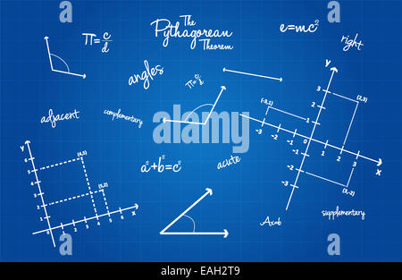 Mathematical Geometry Signs On Blueprint Background Stock Photo - Alamy