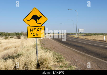 Kangaroo road sign, Barkly Highway,Camooweal, Queensland, Australia Stock Photo