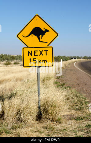 Kangaroo road sign, Barkly Highway,Camooweal, Queensland, Australia Stock Photo