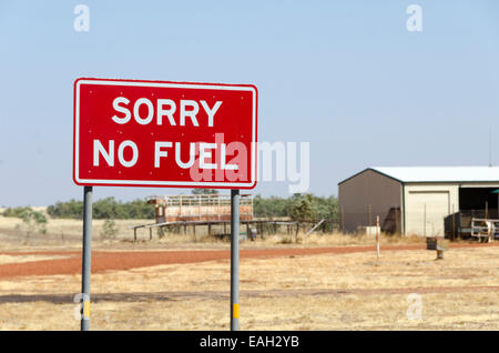 'Sorry No Fuel' sign Barkly Highway,Camooweal, Queensland, Australia Stock Photo