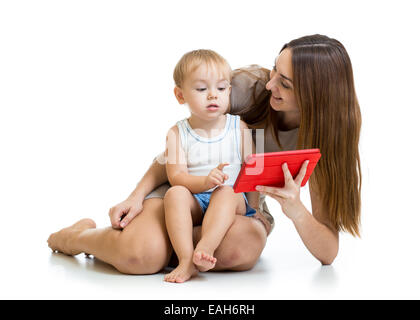 mother and son child play with tablet pc Stock Photo