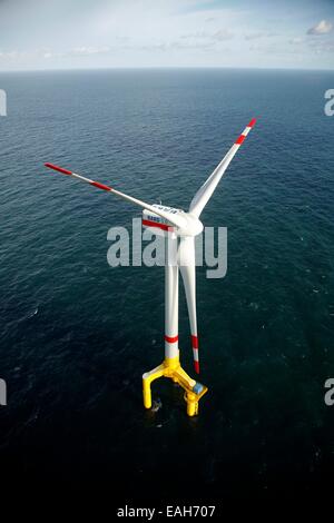 Offshore wind turbine BARD 5.0 installed at the offshore wind farm Bard Offshore 1 in the German Blight September 13, 2010 in the North Sea. Stock Photo