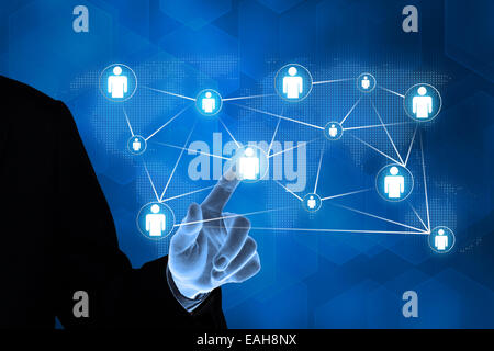 hand pushing people with global networking concept Stock Photo
