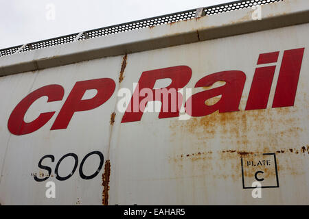 CP Rail freight grain trucks on former canadian pacific railway Saskatchewan Canada Stock Photo