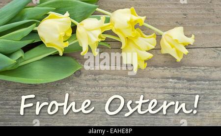 german easter card with yellow tulips Stock Photo