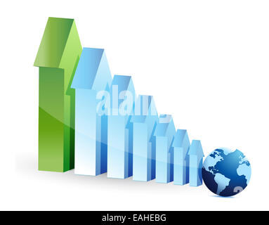 Arrows graph and globe illustration design over white Stock Photo