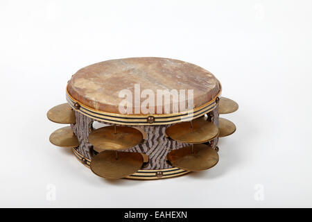 Large heavy Riq tambourine from Egypt, played balanced on the leg Stock Photo