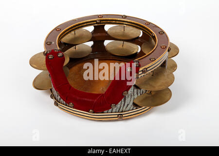 Large heavy Riq tambourine from Egypt, played balnaced on the leg Stock Photo