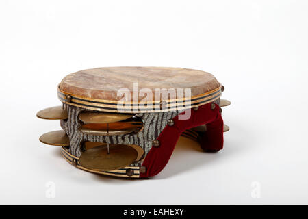 Large heavy Riq tambourine from Egypt, played balnaced on the leg Stock Photo