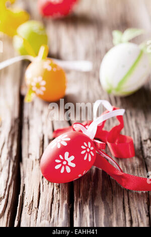 Easter still life with traditional decorative colored eggs in nest Stock Photo